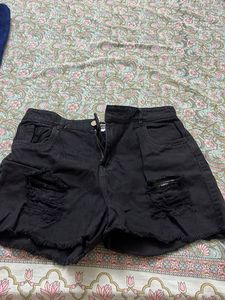 Black Distressed Denim Shorts