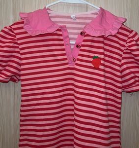 Cute Japenese Strawberry Striped Long Top