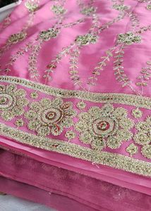 Pink Saree With Gold Sequin Work