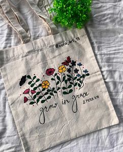 Hand-Painted Floral Tote Bag