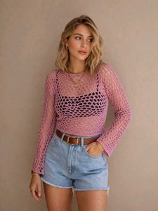 OFFER - 🌸pink Sheer Knit Cropped Top (Handmade)