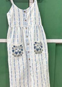 White & Blue Printed Midi Dress