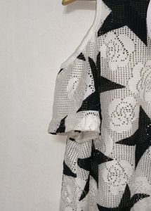 Trendy New Black And White Cold Shoulder Top