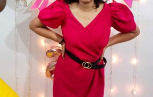Vibrant Pink Puff Sleeve Wrap Dress