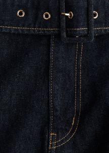 Denim Belted Midi Skirt