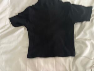 Black Ribbed Half-Zip Mock Neck Top
