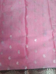 Beautiful Pink Saree with Silver Border