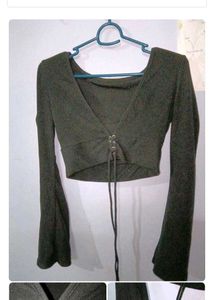 Chic Lace-Up Crop Top with Bell Sleeves