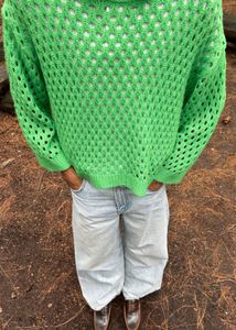 h&amp;m Green Crochet Knit Sweater