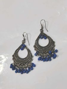 Boho Blue Beaded Chandelier Earrings