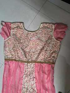 Elegant Pink &amp; Gold Embroidered Gown