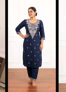 Elegant Navy Kurta Set with White Embroidery