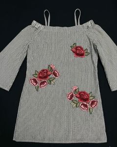 Striped Cold Shoulder Tunic with Roses
