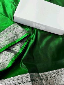 Elegant satin silk plane saree with rich pallu