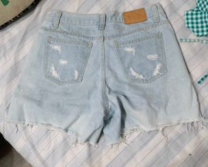 Distressed Light Wash Denim Shorts