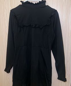 Black Ruffle Neck Long Sleeve Dress