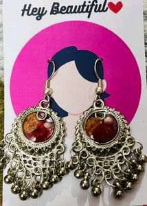 Silver Jhumka Earrings with Real Flower Inlay