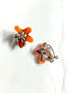 Orange Flower Stud Earrings