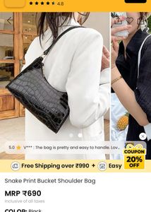 Savana  Black Snake Print Shoulder Bag