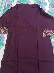 Purple Embroidered Cotton Kurta