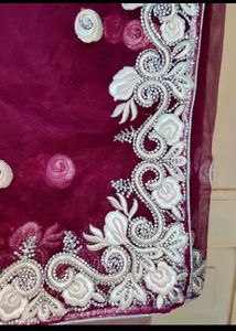 Purple Net Saree With Blouse