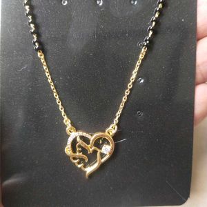 92.5 Pure Silver Gold polish Heart Mangalsutra