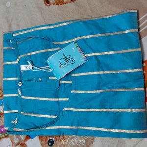 Gold Zari Stripes Woven Design Straight Kurta