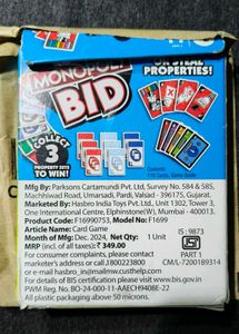 Monopoly Bid Card Game