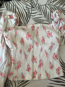 Floral Ruched Bustier Top