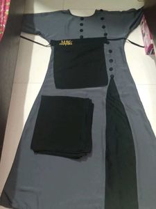 Elegant Grey Abaya with Black Accents
