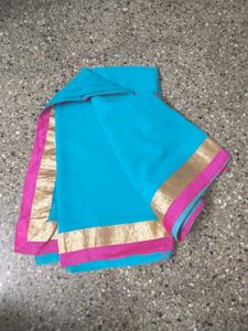 Price dropped Teal Saree  Pink Border with blouse