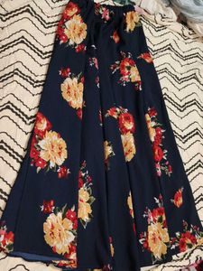 Navy Blue Floral Maxi Skirt