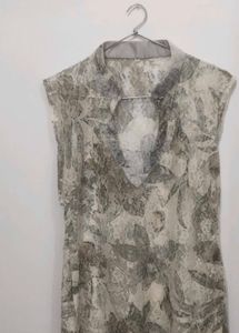 Floral Print Net Kurta