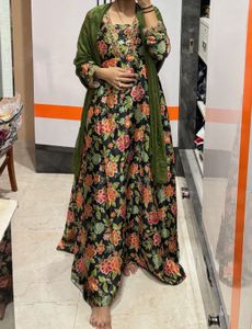 Silk Floral Anarkali Suit with Dupatta