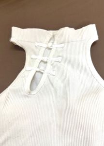 Chinese White Ribbed Cut-out Tank Top