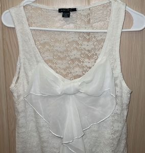 White Lace Bow Tank Top