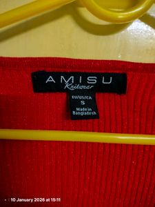 Red Shimmer ribbed Top