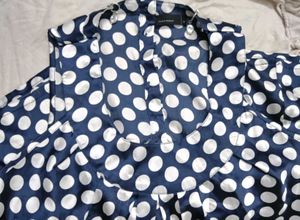 Navy blue, cut sleeved, A-line Polka Dot top