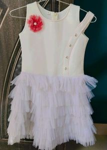 Girls White Net Frill Frock | Size as per Measurem