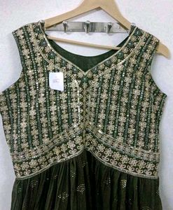 Teal Embellished gown with dupatta