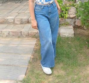Wide Leg Blue Denim Jeans