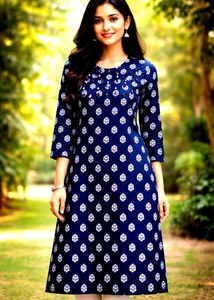 Elegant Navy Blue Printed Kurta