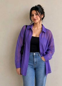 Sheer Purple Oversized Button-Up Shirt