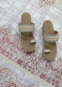 Woven Wedge Sandals with Embellished Straps