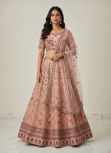 Unstitched Peach Embroidered Lehenga Choli