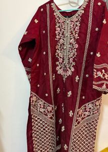 luxury Maroon pakistani suit with beautiful heavy