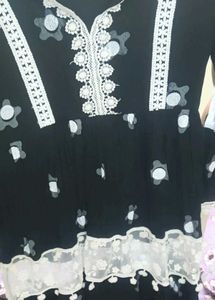 Black Kurta with White Lace Detail