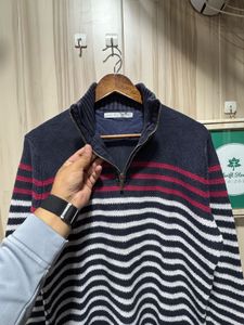 Zara Man Quarter Zip Striped Knitwear Sweater