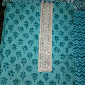 Light Blue Printed Kurta Fabric Set