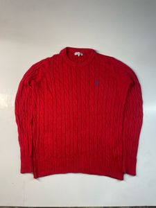 us polo Men's Red Cable Knit Sweater